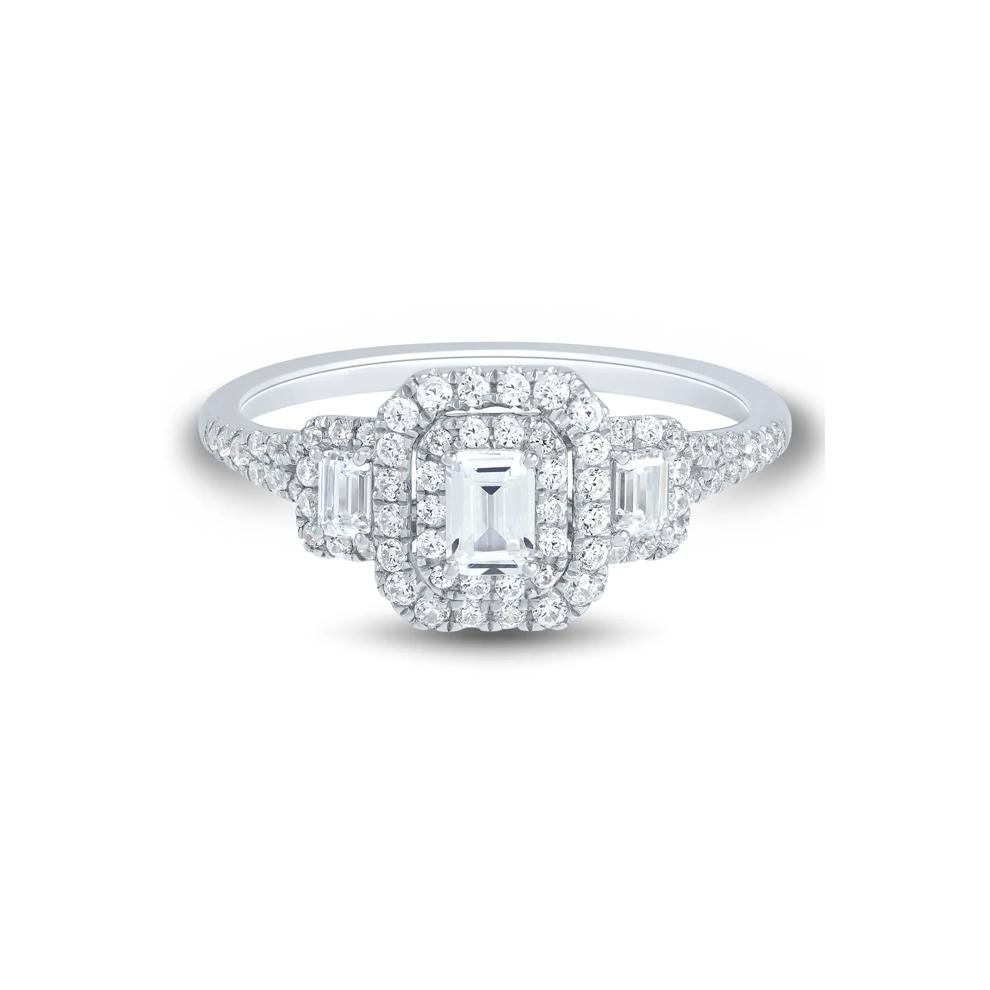 Diamond Emerald Three-Stone Engagement Ring in 14K White Gold (3/4 ct. tw.) – Image 1 of 3