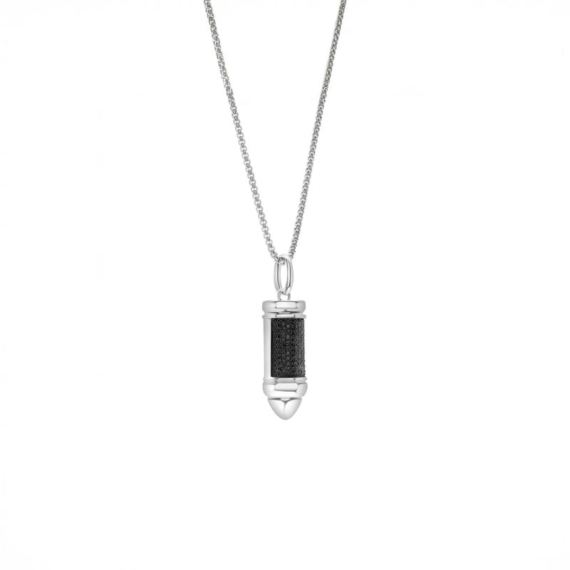 Men&#39;s Black Diamond Bullet Pendant Necklace in Sterling Silver &#40;1/4 ct. tw.&#41; – Image 4 of 4