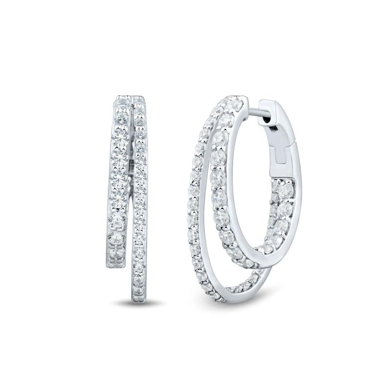 Lab Grown Diamond Double Oval Inside Out Hoops in 10K White Gold &#40;2 ct. tw.&#41; – Image 1 of 2