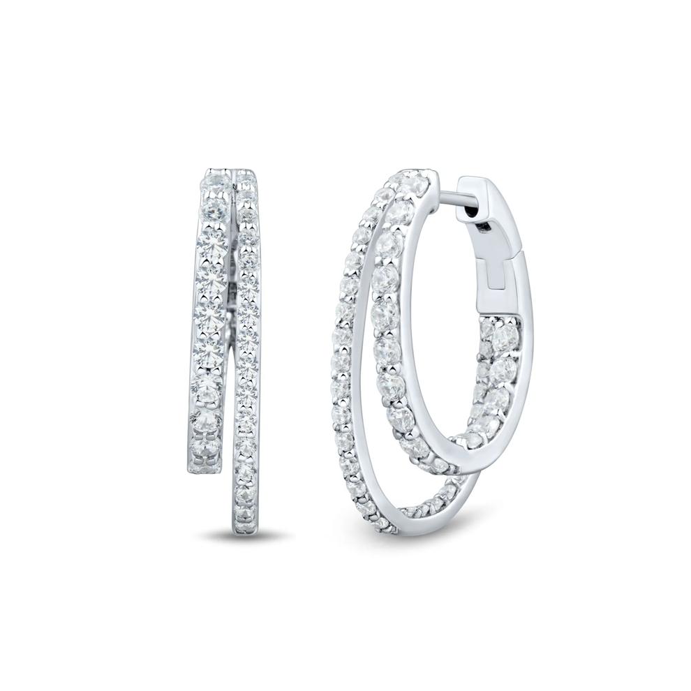 Lab Grown Diamond Double Oval Inside Out Hoops in 10K White Gold (2 ct. tw.) – Image 1 of 2