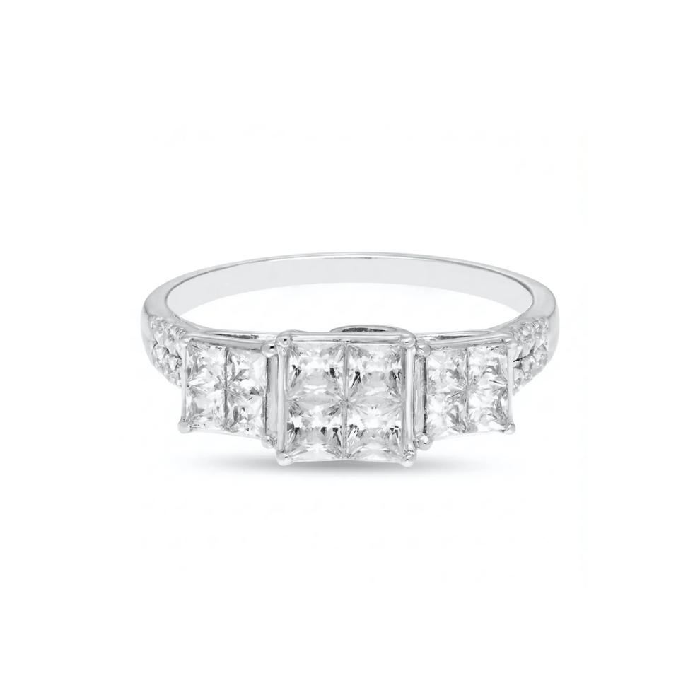 Diamond Three-Stone Princess-Cut Composite Engagement Ring in 14K White Gold (1 ct. tw.) – Image 1 of 4