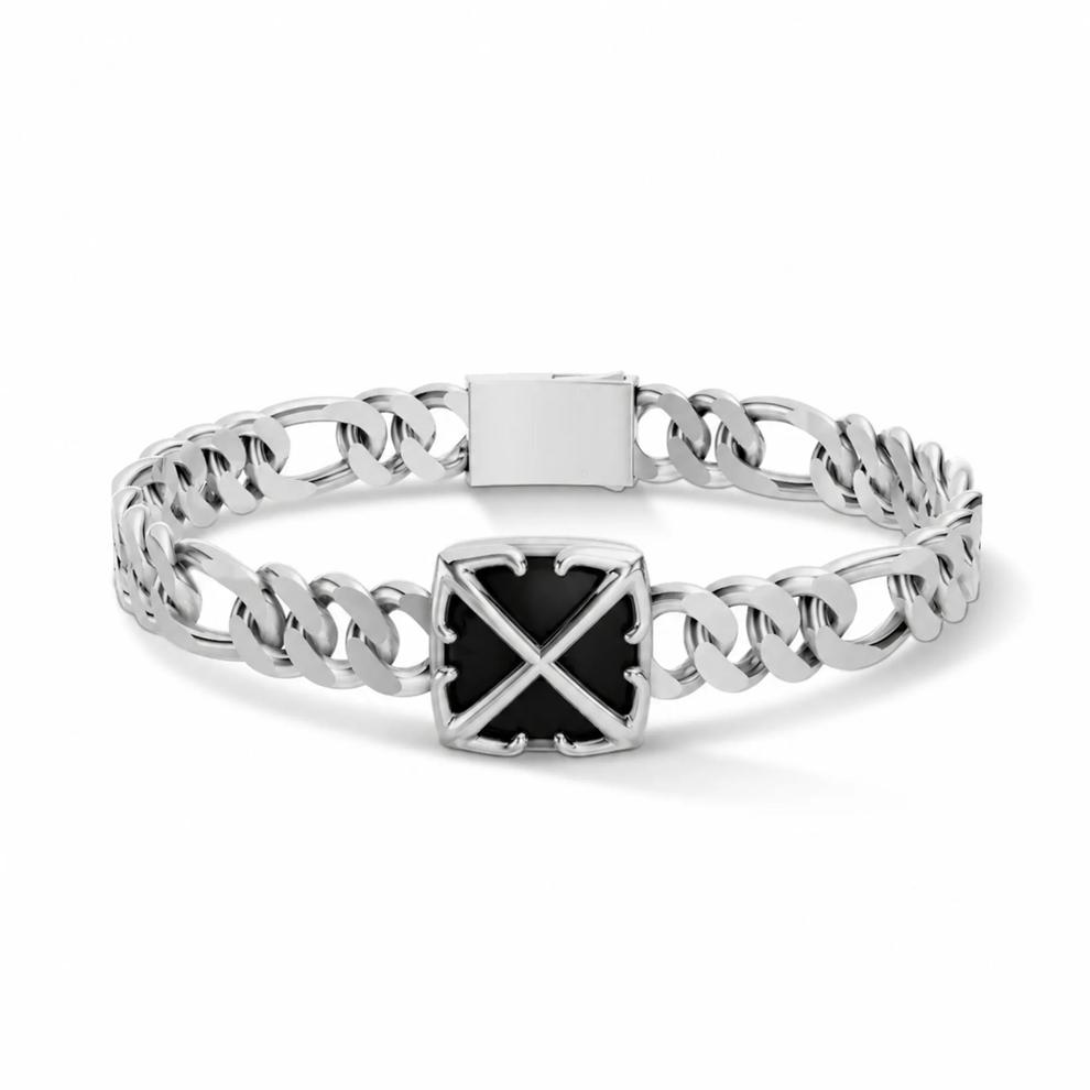 Men's Arrow Design Black Onyx Bracelet in Sterling Silver, 8" – Image 1 of 2