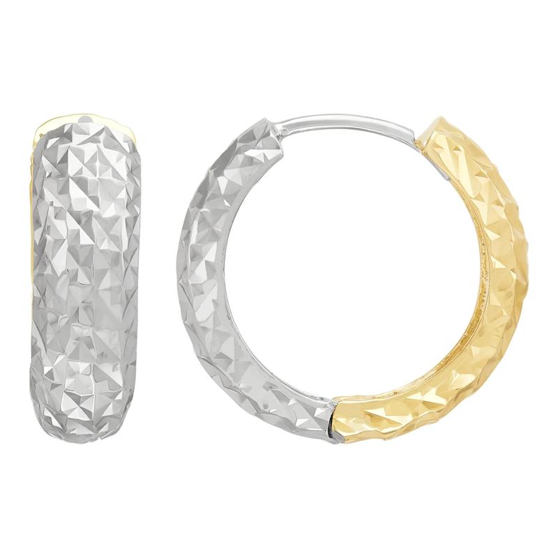 Reversible Diamond-Cut Hoop Earrings in 10K White and Yellow Gold – Image 2 of 2