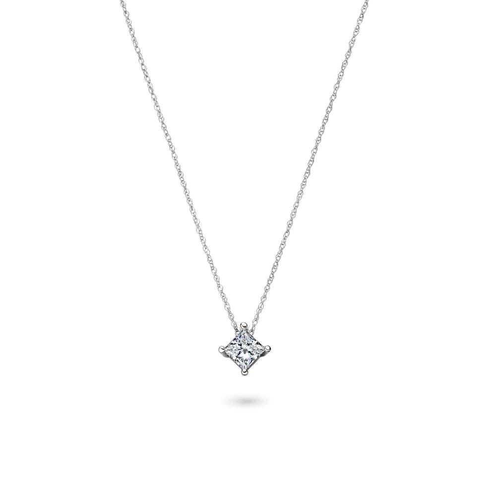 Lab Grown Diamond Princess-Cut Solitaire Pendant in 14K White Gold (1/2 ct. tw.)  – Image 1 of 4