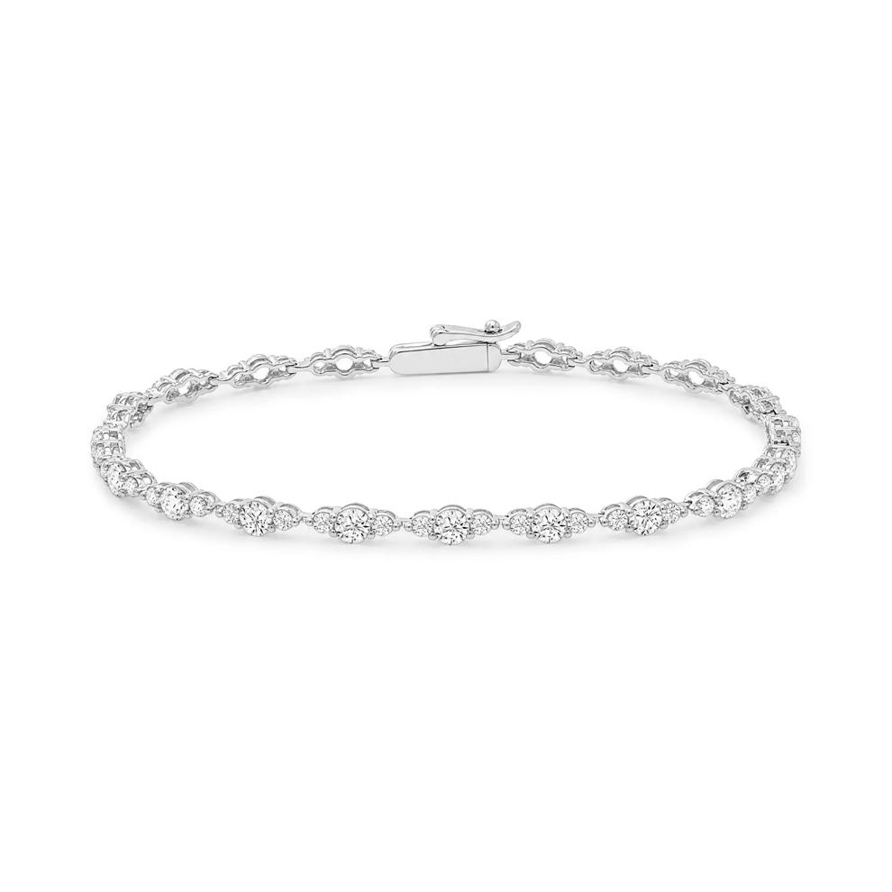 Lab Grown Diamond Three-Stone Link Bracelet in 10K White Gold, 7" (3 ct. tw.) – Image 1 of 2