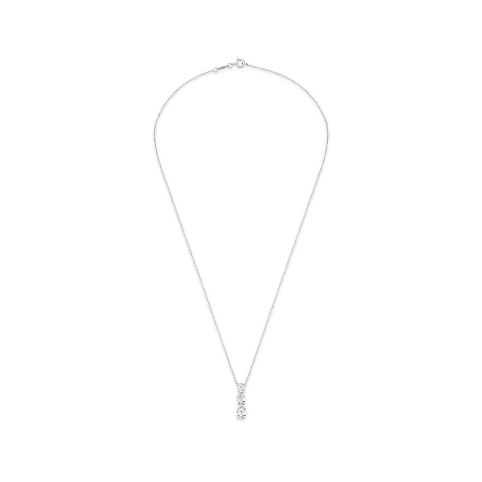 Lab Grown Diamond Three-Stone Oval Drop Pendant Necklace in 10K White Gold (1 ct. tw.) – Image 2 of 4