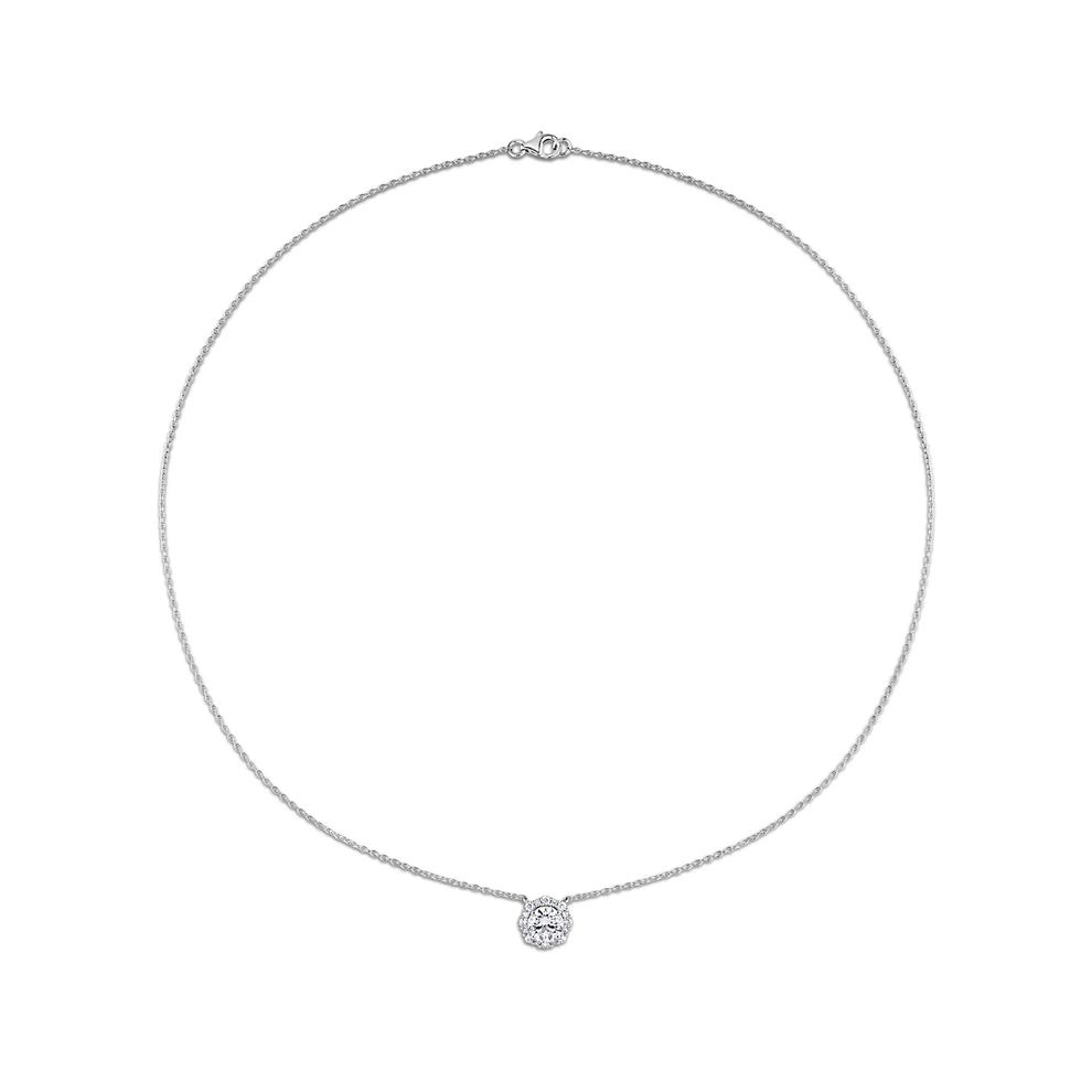 Lab-Created Moissanite Halo Pendant Necklace in Sterling Silver ( 1 1/2 ct. dew) – Image 3 of 4