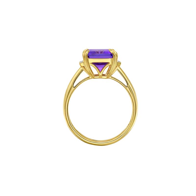 Emerald-Cut Amethyst and Diamond Ring in 10K Yellow Gold &#40;1/10 ct. tw.&#41; – Image 2 of 5