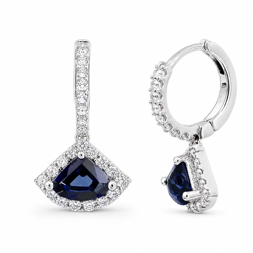 Lab-Created Emerald &amp; Lab-Created Blue Sapphire Huggie Drop Earrings in Sterling Silver – Image 1 of 2