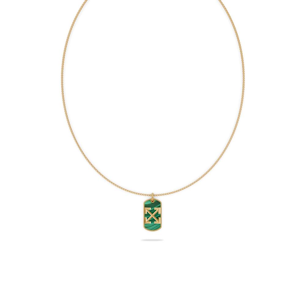 Men's Malachite Arrow Design Dog Tag Pendant Necklace in 18K Gold Vermeil – Image 3 of 4
