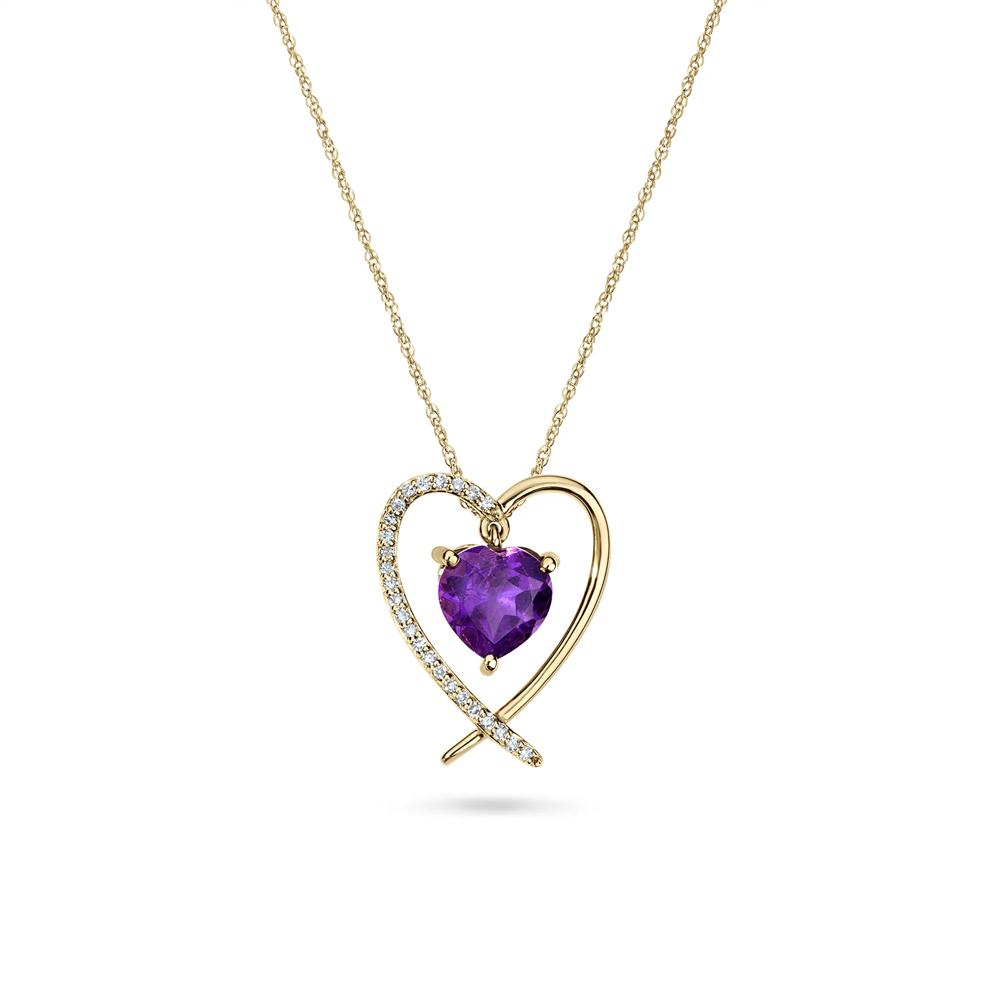Purple Amethyst &amp; Diamond Accent Heart Pendant Necklace in 10K Yellow Gold – Image 1 of 4