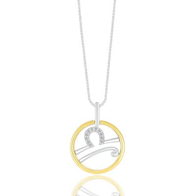 Diamond Accent Libra Disc Pendant in Sterling Silver and 10K Yellow Gold