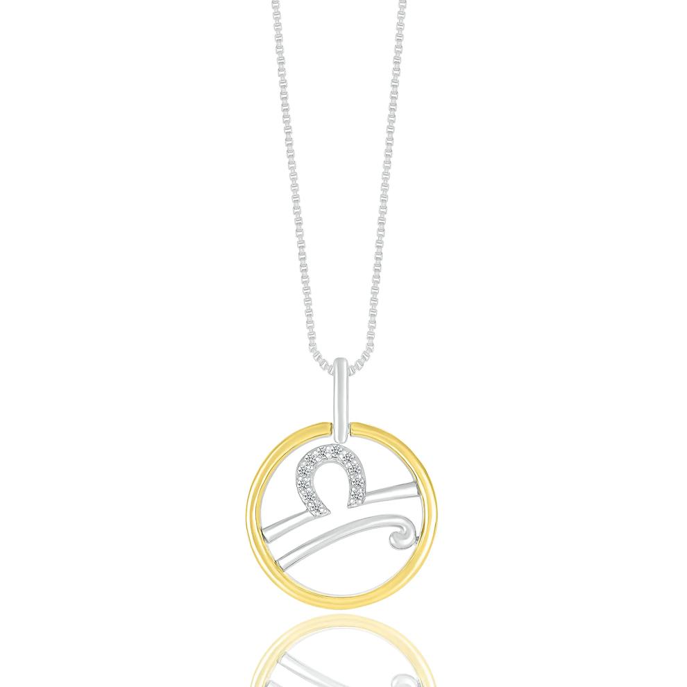 Diamond Accent Libra Disc Pendant in Sterling Silver and 10K Yellow Gold  – Image 1 of 3
