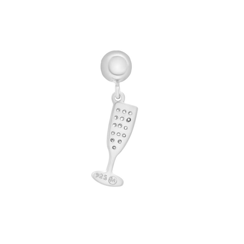 Diamond Accent Champagne Glass Bead Charm in Sterling Silver – Image 3 of 3