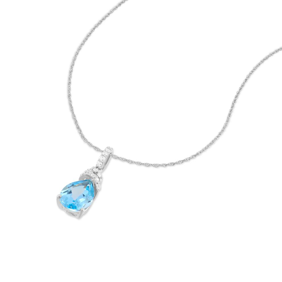 Blue Topaz &amp; Diamond Drop Pendant Necklace in 10K – Image 3 of 4