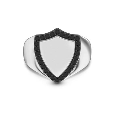 Men's Black Diamond Shield Ring in Sterling Silver (1/2 ct. tw.)