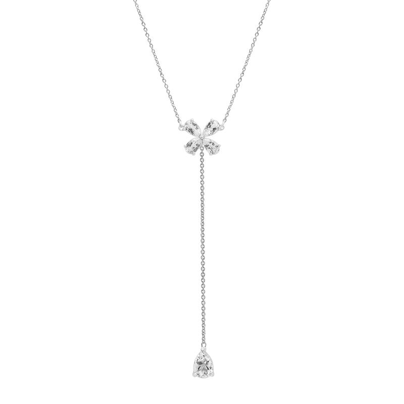 White Topaz Lariat Clover Necklace in Sterling Silver – Image 1 of 4
