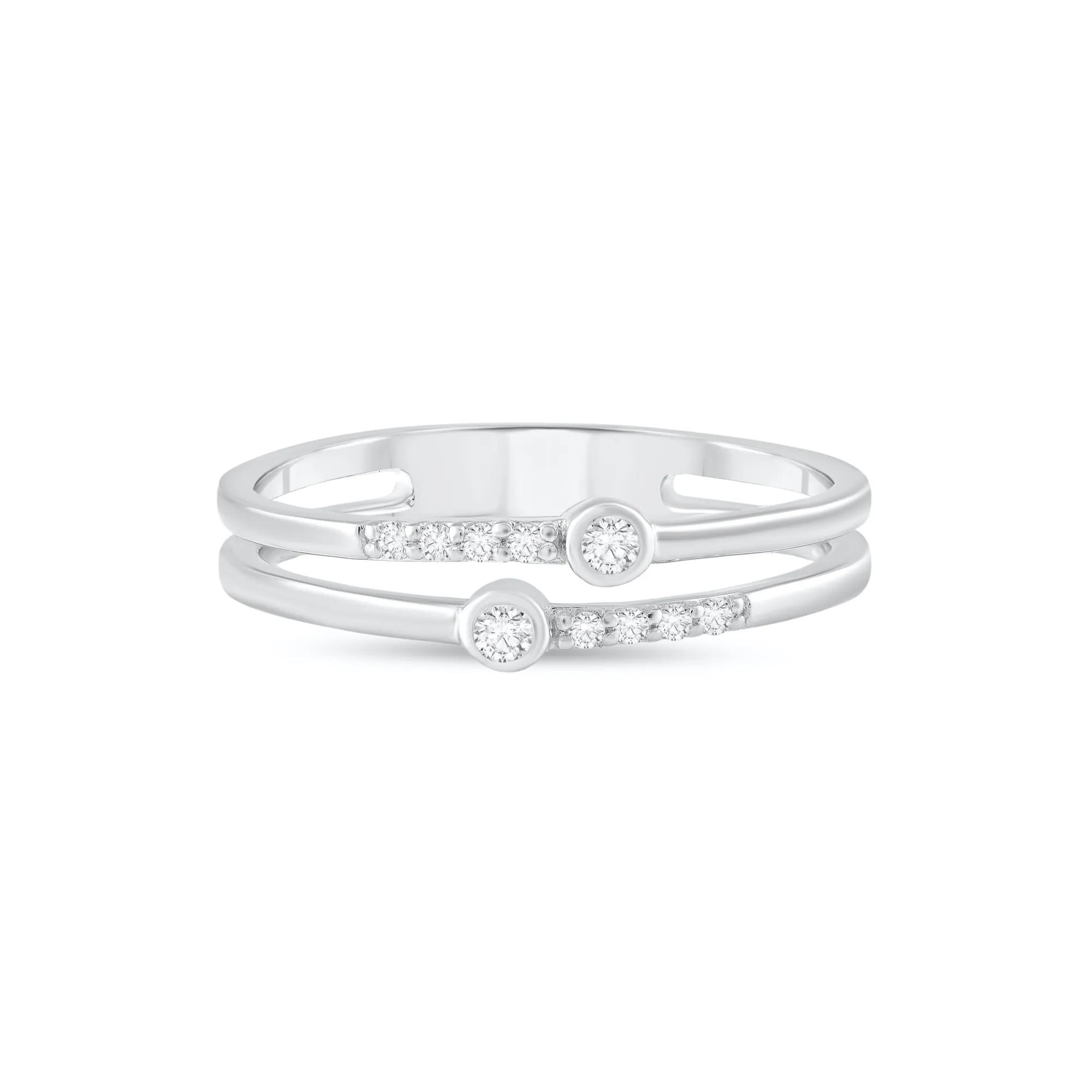 Diamond Double Row Ring in Sterling Silver