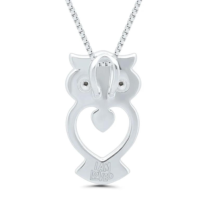 Owl Pendant with Black Diamond Accents in Sterling Silver – Image 4 of 4