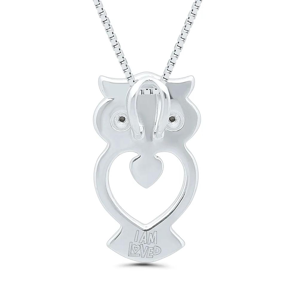 Owl Pendant with Black Diamond Accents in Sterling Silver – Image 4 of 4
