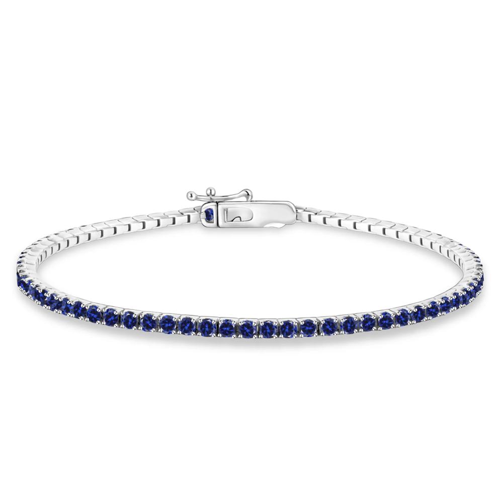 Lab-Created Blue Sapphire Stack Bracelet in Sterling Silver, 7" – Image 1 of 2