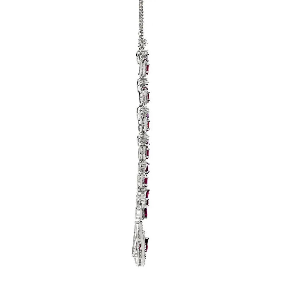Lab Created Ruby &amp; Lab Created White Sapphire Drop Pendant in Sterling Silver – Image 2 of 2
