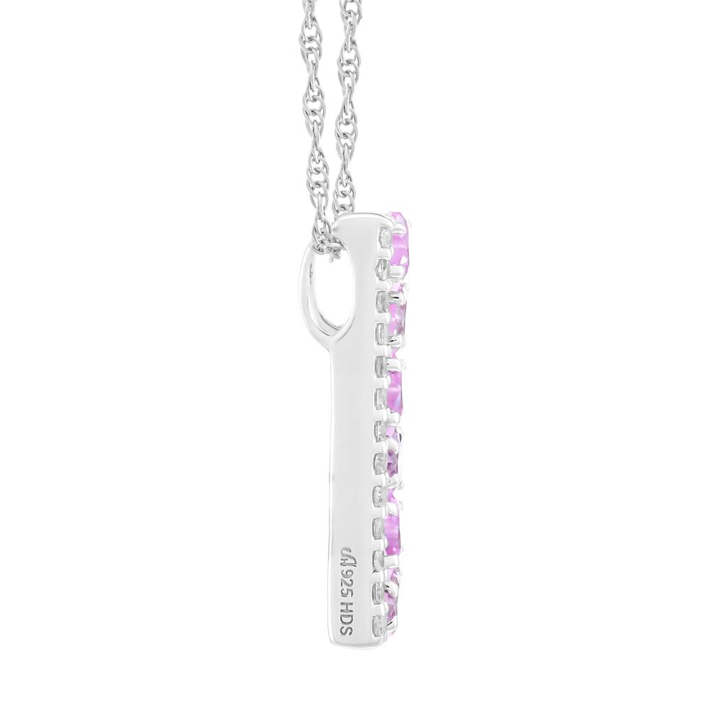 Lab-Created Pink &amp; White Sapphire Double Row Necklace in Sterling Silver – Image 2 of 3