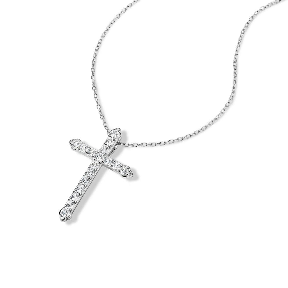 Lab-Created White Sapphire Cross Pendant Necklace in Sterling Silver – Image 2 of 4
