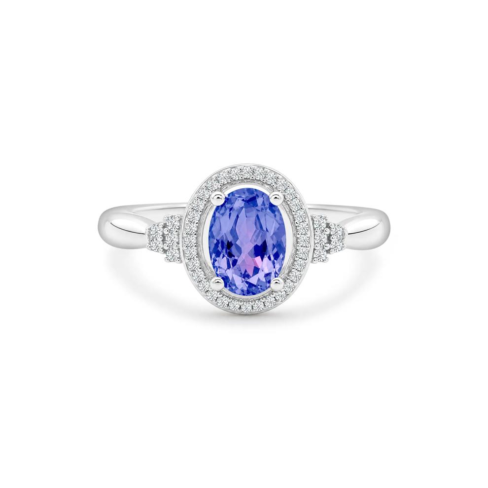 Tanzanite &amp; Diamond Halo Ring in 10K White Gold (1/10 ct. tw.) – Image 1 of 4