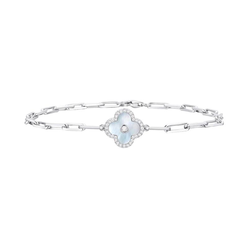 Mother of Pearl and Diamond Clover Bracelet in Sterling Silver – Image 1 of 1