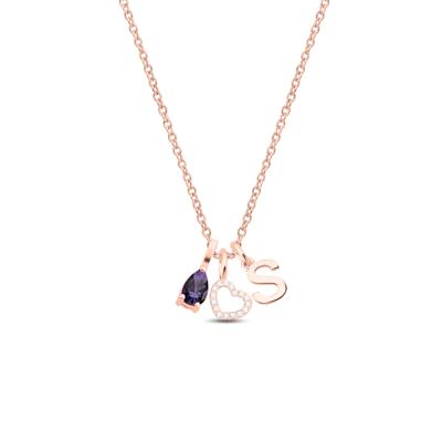 Personalized Heart, Initial and Gemstone Charm Necklace
