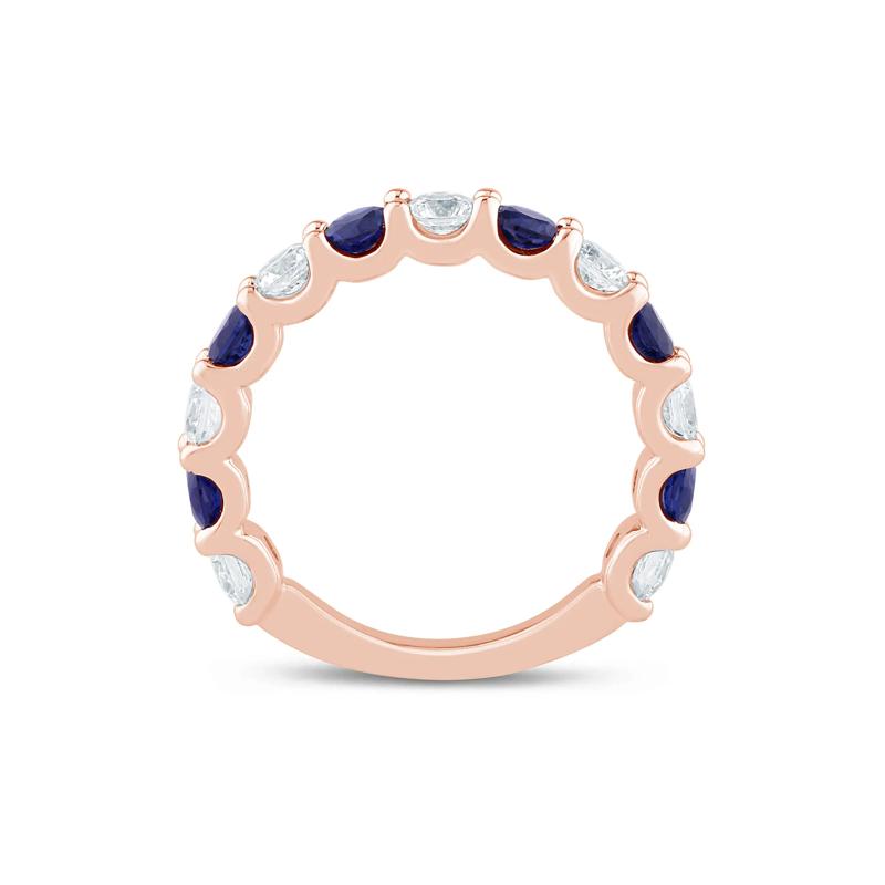 Lab Grown Diamond and Lab-Created Blue Sapphire Anniversary Band in 14K Rose Gold &#40;1 ct. tw.&#41; – Image 2 of 3
