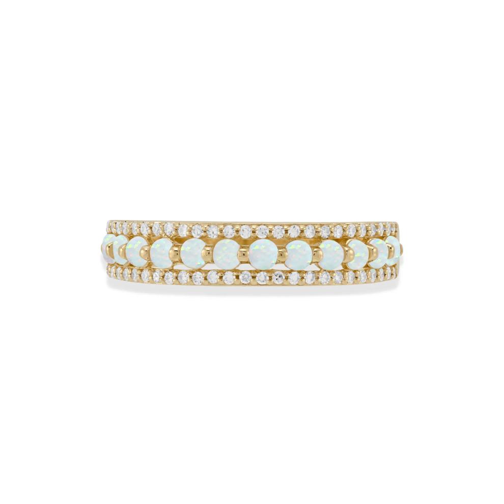 Opal &amp; Diamond Band in 10K Yellow Gold (1/7 ct. tw.) – Image 1 of 4