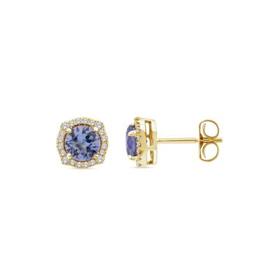 Tanzanite and Diamond Halo Earrings in 10K Yellow Gold (1/8 ct. tw.)