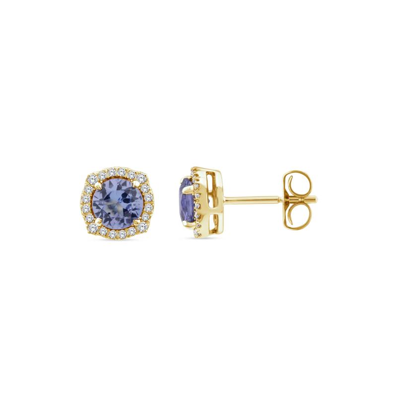 Tanzanite and Diamond Halo Earrings in 10K Yellow Gold &#40;1/8 ct. tw.&#41; – Image 1 of 2