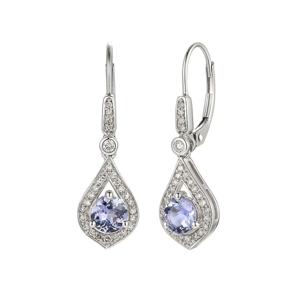 Tanzanite &amp; 1/5 ct. tw. Diamond Drop Earrings in 10K White Gold – Image 1 of 2