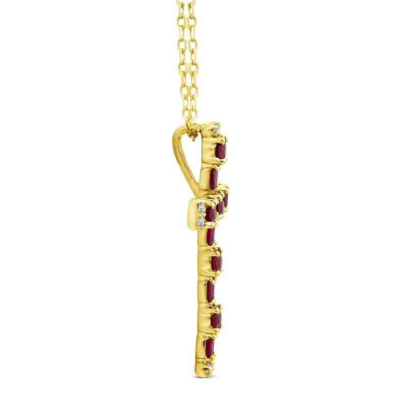 Ruby and Diamond Accent Cross Pendant in 10K Yellow Gold – Image 2 of 2