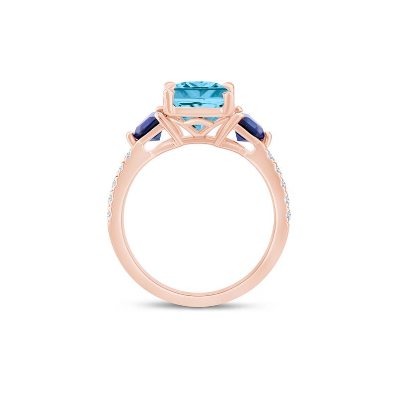 Allison Sky Blue Topaz, Lab-Created Blue Sapphire and Lab Grown Diamond Engagement Ring in 14K Rose and Yellow Gold (1/7 ct. tw.) – Image 2 of 3