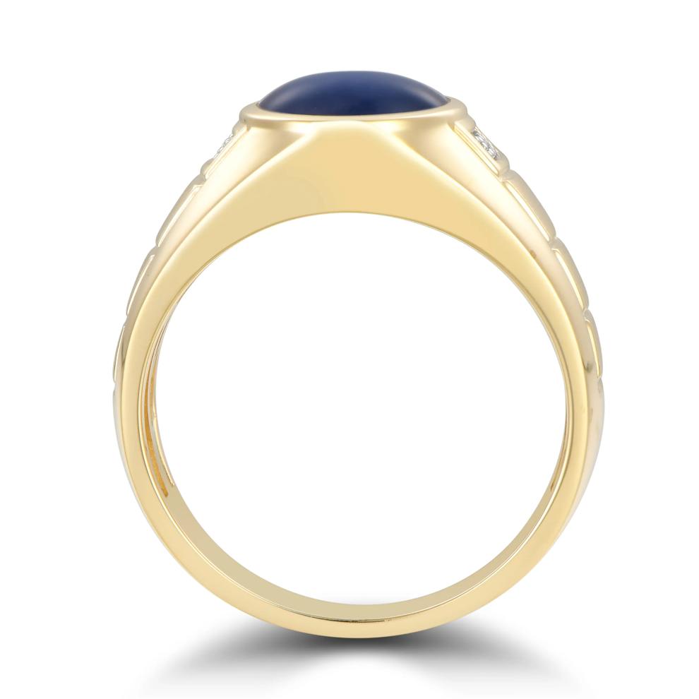 Men's Lab-Created Blue Sapphire Star &amp; Diamond Accent Ring in 10K Yellow Gold – Image 4 of 4