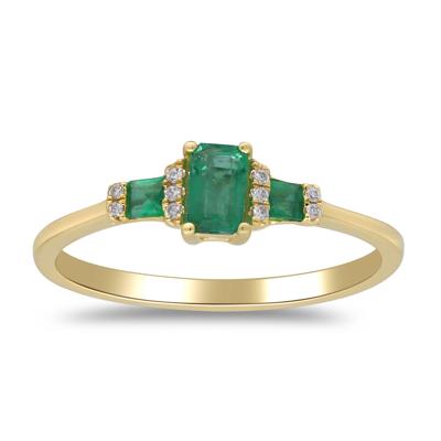 Emerald & Diamond Accent Ring in 10K Yellow Gold