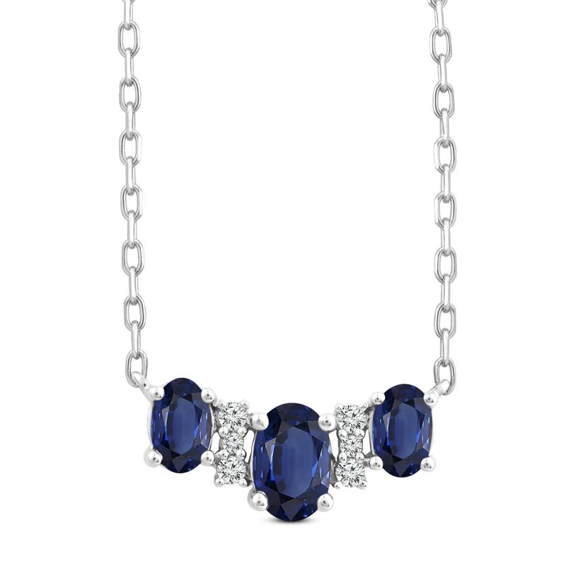 Blue Sapphire and Diamond Accent Three-Stone Necklace in 10K White Gold – Image 1 of 4