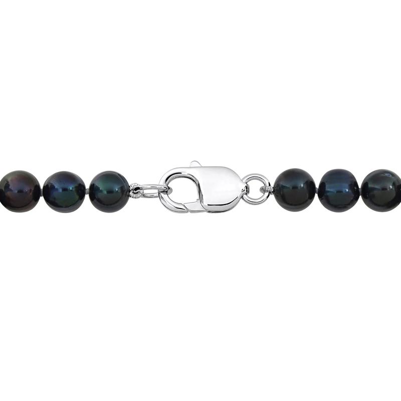 Men&#39;s Off-Round Black Freshwater Cultured Pearl Bracelet in Sterling Silver – Image 2 of 4