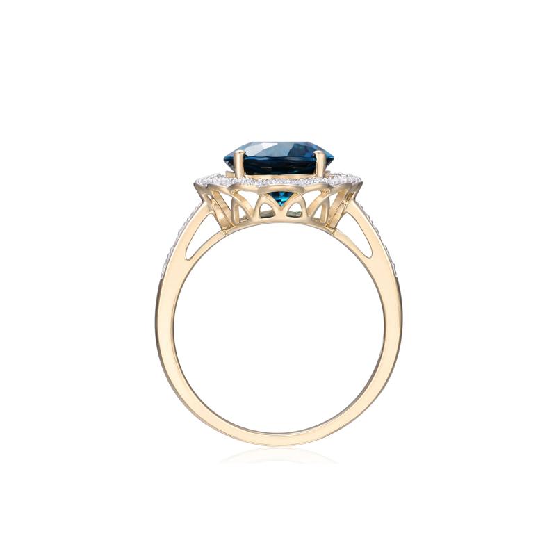 London Blue Topaz and and Diamond Ring in 10K Yellow Gold &#40;1/7 ct. tw.&#41; – Image 2 of 3