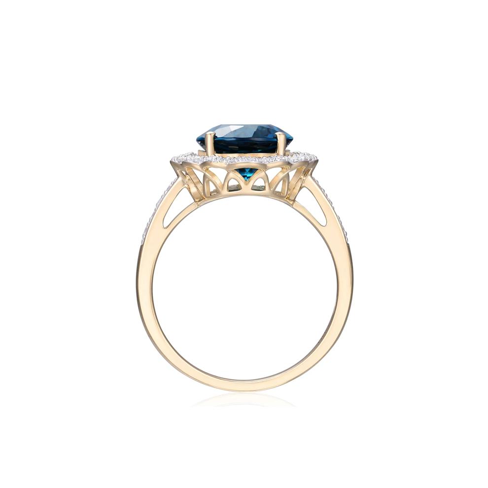 London Blue Topaz and and Diamond Ring in 10K Yellow Gold (1/7 ct. tw.) – Image 2 of 3