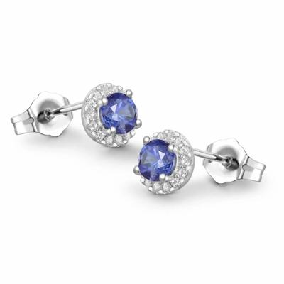 Tanzanite & Diamond Halo Earrings in 10K White Gold (1/7 ct. tw.)