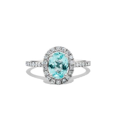 Paraiba Tourmaline & Diamond Halo Ring in 14K White Gold (3/8 ct. tw.)