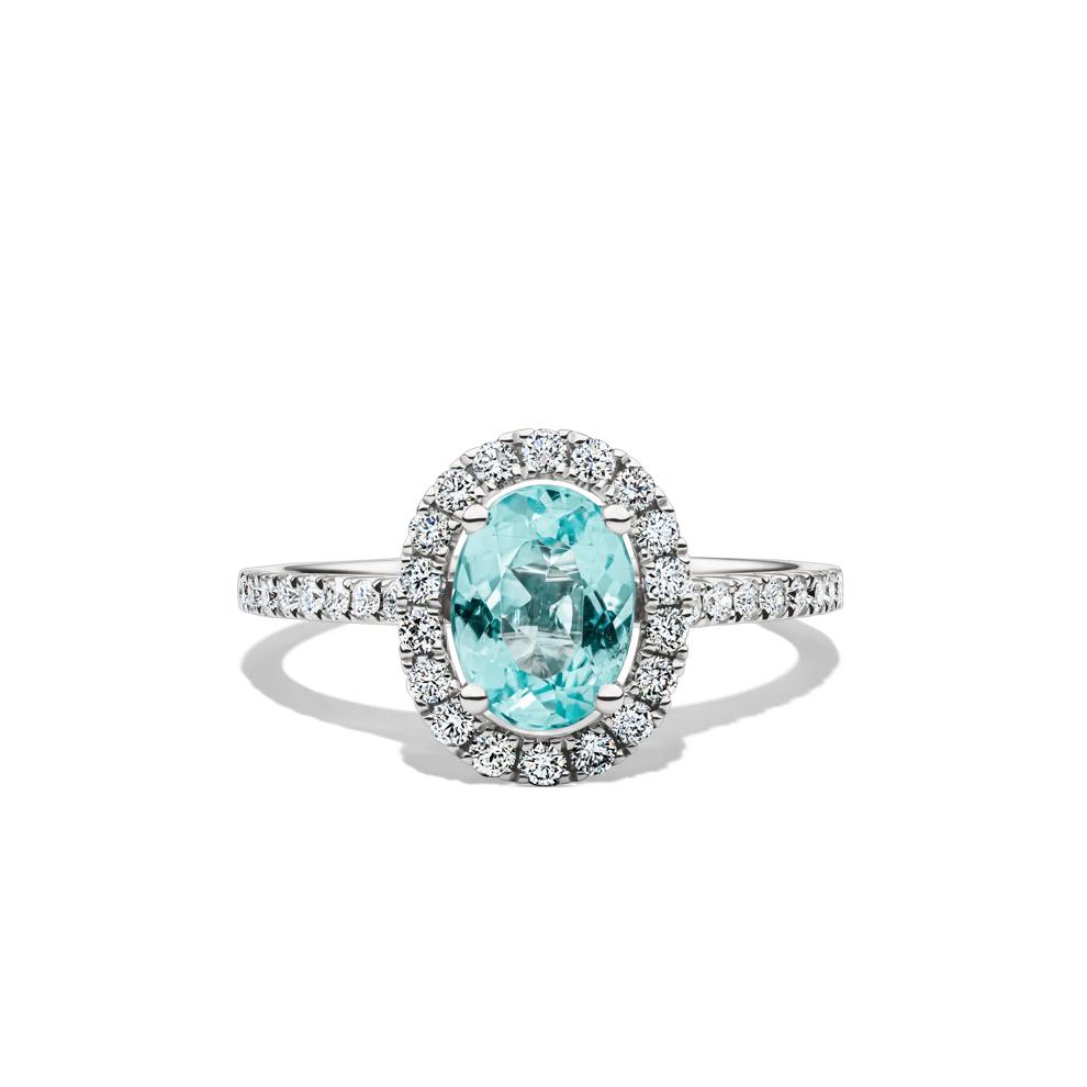 Paraiba Tourmaline &amp; Diamond Halo Ring in 14K White Gold (3/8 ct. tw.) – Image 1 of 2