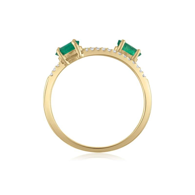 Diamond and Emerald Double Row Band in 10K Yellow Gold &#40;1/10 ct. tw.&#41; – Image 2 of 3