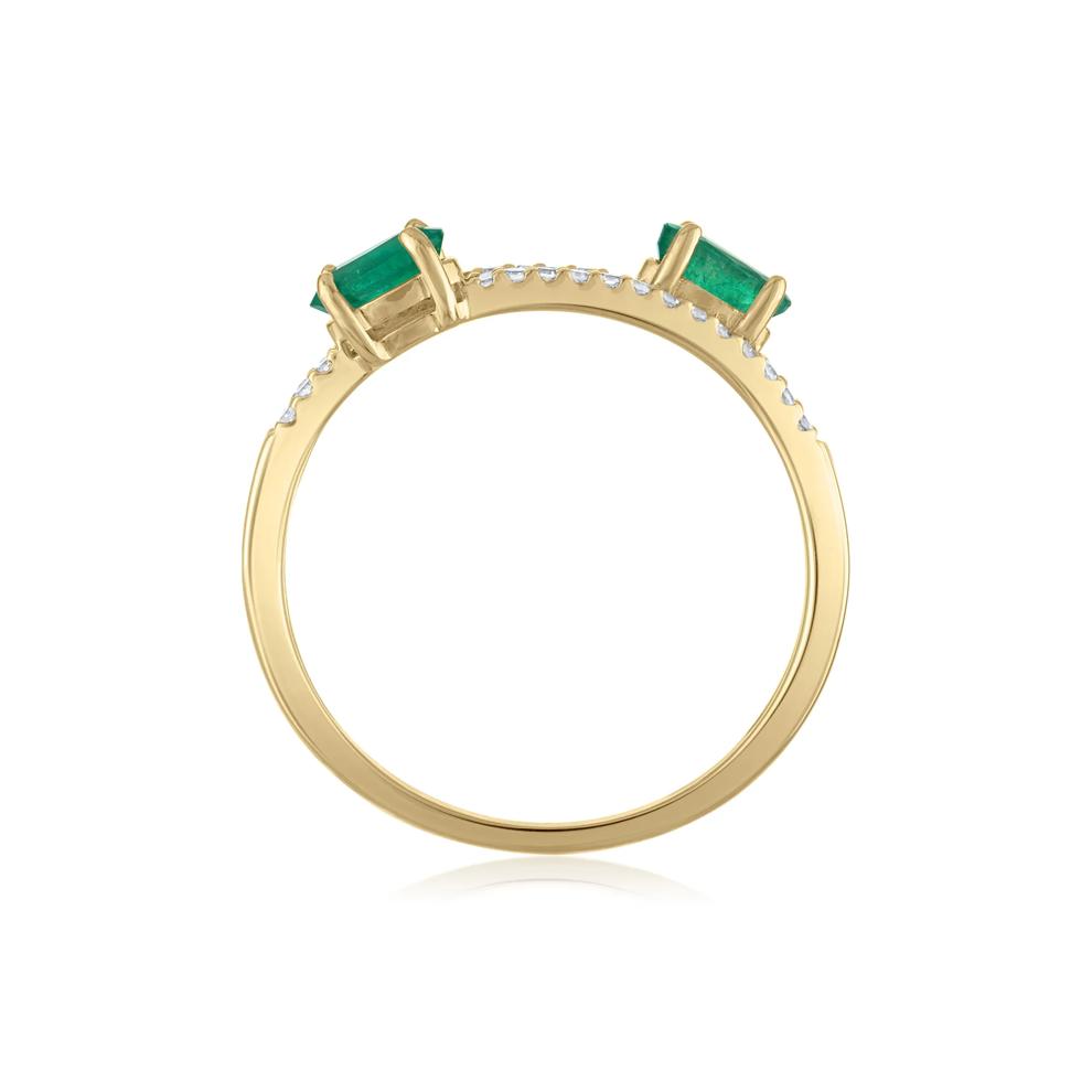 Diamond and Emerald Double Row Band in 10K Yellow Gold (1/10 ct. tw.) – Image 2 of 3