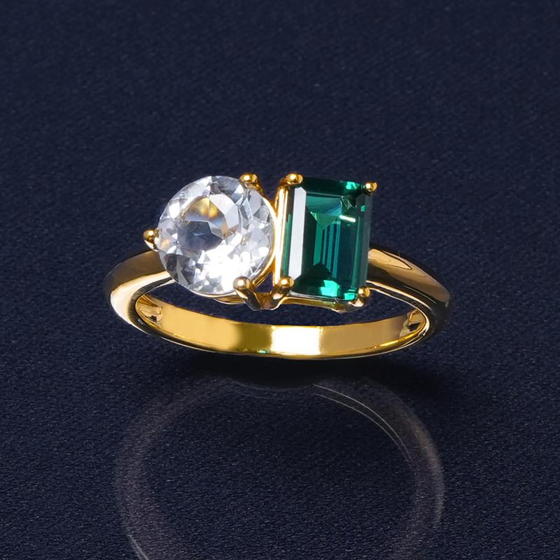 Lab-Created Emerald and Lab-Created White Sapphire Toi et Moi Two-Stone Ring in Vermeil – Image 7 of 7